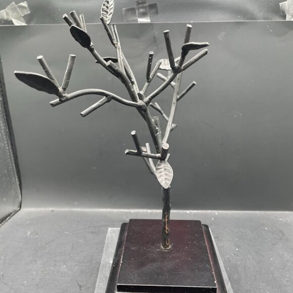 Black Metal Decorative Tree on Brown Wood Base Velvet Bottom Metal Tree Decor - Picture 10 of 11